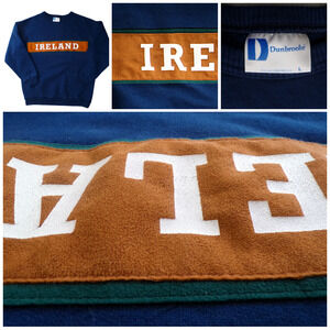 Vtg 80's 90s Dunbrooke Sweatshirt L Pla-Jac Navy w faux suede Ireland Made USA